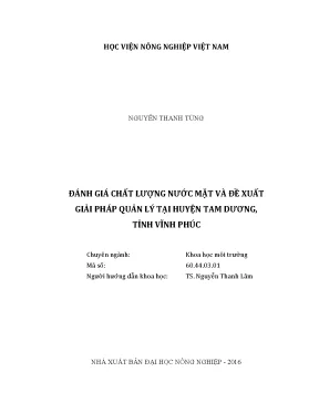 Luận văn thạc sĩ đánh giá chất lượng nước mặt và đề xuất giải pháp quản lý tại huyện tam dương tỉnh vĩnh phúc