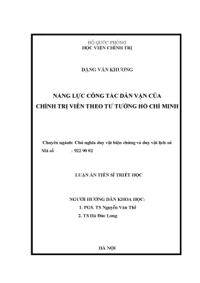 Luận án tiến sĩ năng lực công tác dân vận của chính trị viên theo tư tưởng hồ chí minh commissars capacity of mass mobilization according to ho chi minhs thought