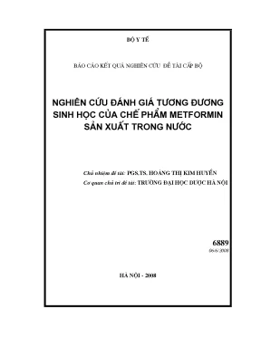 Luận văn nghiên cứu đánh giá tương đương sinh học của chế phẩm metformin sản xuất trong nước