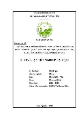 Luận văn thực hiện quy trình chăm sóc nuôi dưỡng và phòng trị bệnh trên lợn nái sinh sản tại trại lợn bùi huy hạnh xã tái sơn huyện tứ kỳ tỉnh hải dương