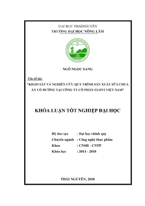 Luận văn khảo sát quy trình sản xuất sữa chua ăn có đường tại công ty cổ phần elovi việt nam