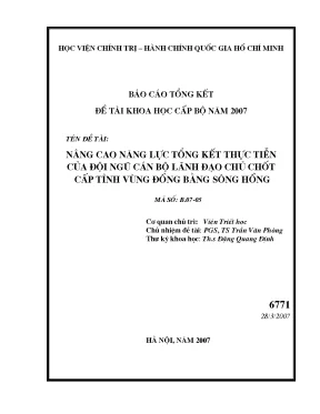 Luận văn nâng cao năng lực tổng kết thực tiễn của đội ngũ cán bộ lãnh đạo chủ chốt cấp tỉnh vùng đồng bằng sông hồng