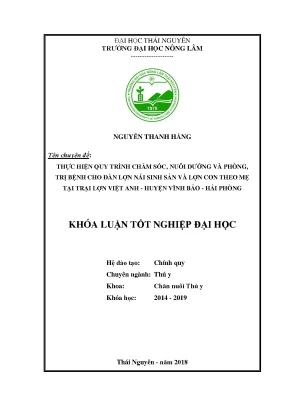 Luận văn thực hiện quy trình chăm sóc nuôi dưỡng và phòng trị bệnh cho đàn lợn nái sinh sản và lợn con theo mẹ tại trại việt anh huyện vĩnh bảo