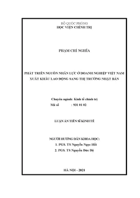 Luận án tiến sĩ phát triển nguồn nhân lực ở doanh nghiệp việt nam xuất khẩu lao động sang thị trường nhật bản