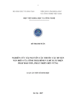 Luận án tiến sĩ nghiên cứu tài nguyên cây thuốc các huyện ven biển của tỉnh thái bình và đề xuất biện pháp bảo tồn phát triển bền vững