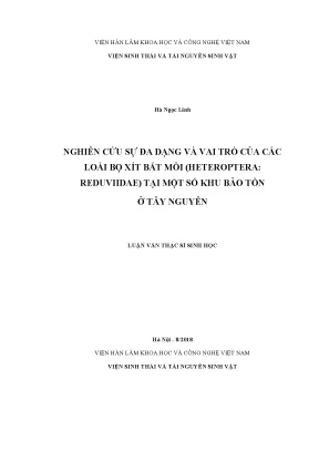 Luận văn thạc sĩ nghiên cứu sự đa dạng và vai trò của các loài bọ xít bắt mồi heteroptera reduviidae tại một số khu bảo tồn ở tây nguyên