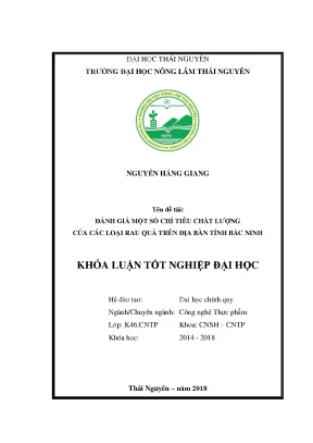 Luận văn đánh giá một số chỉ tiêu chất lượng của các loại rau quả trên địa bàn tỉnh bắc ninh