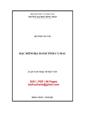 Luận văn thạc sĩ ngữ văn đặc điểm địa danh tỉnh cà mau