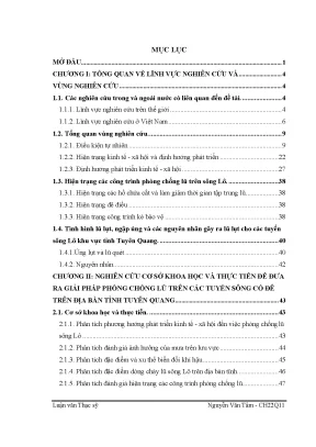 Luận văn thạc sĩ nghiên cứu các giải pháp phòng chống lũ sông lô phục vụ phát triển kinh tế xã hội tỉnh tuyên quang