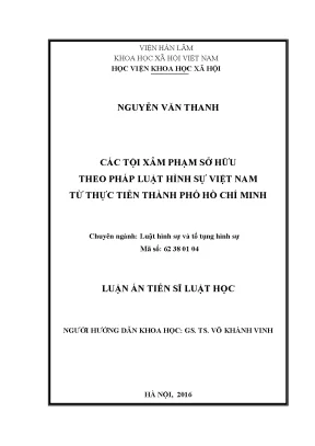 Luận án tiến sĩ luật học các tội xâm phạm sở hữu theo pháp luật hình sự việt nam từ thực tiễn thành phố hồ chí minh
