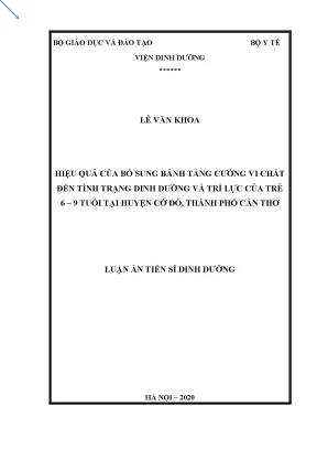 Luận án tiến sĩ dinh dưỡng hiệu quả của bổ sung bánh tăng cường vi chất đến tình trạng dinh dưỡng và trí lực của trẻ 6 9 tuổi tại huyện cờ đỏ thành phố cần thơ