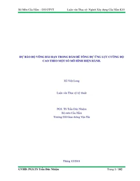 Dự báo độ võng dài hạn trong dầm bê tông dự ứng lực cường độ cao theo một số mô hình hiện hành luận văn thạc sỹ xây dựng cầu hầm