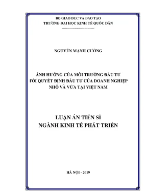 Luận án tiến sĩ ảnh hưởng của môi trường đầu tư tới quyết định đầu tư của doanh nghiệp nhỏ và vừa tại việt nam