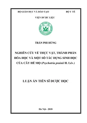 Luận án tiến sĩ nghiên cứu về thực vật thành phần hóa học và một số tác dụng sinh học của cây hế mọ psychotria prainii h lév