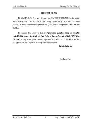 Luận văn thạc sĩ nghiên cứu giải pháp nâng cao công tác quản lý chất lượng công trình tại ban quản lý dự án công trình nông nghiệp và phát triển nông thôn tỉnh cà ma