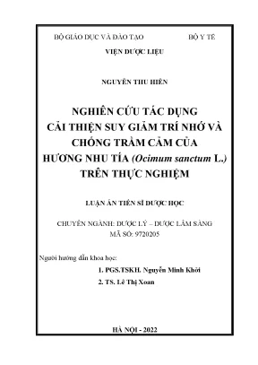 Luận án tiến sĩ dược học nghiên cứu tác dụng cải thiện suy giảm trí nhớ và chống trầm cảm của hương nhu tía ocimum sanctum l trên thực nghiệm