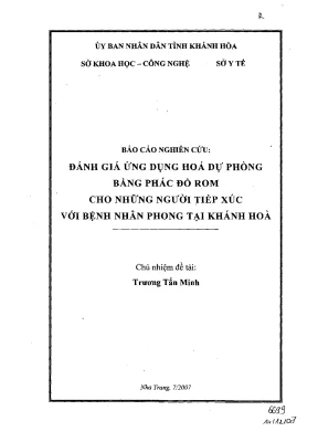 Luận văn đánh giá ứng dụng hoá dự phòng bằng phác đồ rom cho những người tiếp xúc với bệnh nhân phong tại khánh hoà