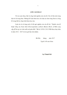Luận án tiến sĩ lâm nghiệp nghiên cứu một số cơ sở khoa học để trồng rừng xoan nhừ choerospondias axillaris roxb burtt et hill tại sơn la và lào cai