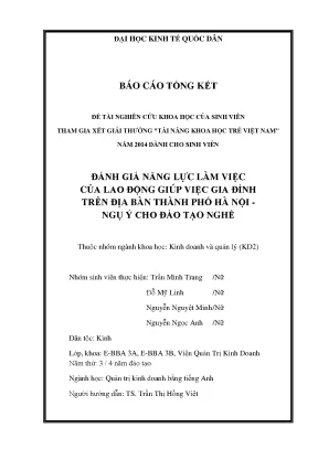 Luận văn đánh giá năng lực làm việc của lao động giúp việc gia đình trên địa bàn thành phố hà nội ngụ ý cho đào tạo nghề