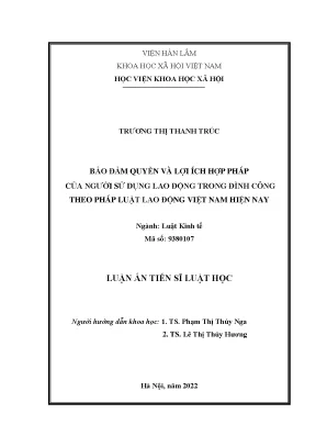 Luận án tiến sĩ luật học bảo đảm quyền và lợi ích hợp pháp của người sử dụng lao động trong đình công theo pháp luật lao động việt nam hiện nay