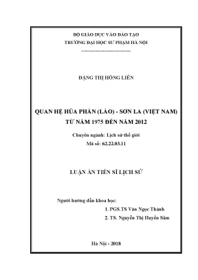 Luận án tiến sĩ quan hệ hủa phăn lào sơn la việt nam từ năm 1975 đến năm 2012