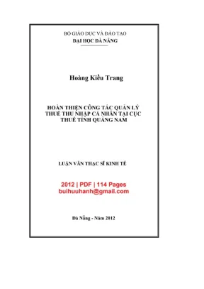 Luận văn thạc sĩ kinh tế hoàn thiện công tác quản lý thuế thu nhập cá nhân tại cục thuế tỉnh quảng nam