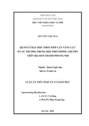 Luận án tiến sĩ quản lý giáo dục quản lý dạy học theo tiếp cận năng lực ở các trường trung học phổ thông chuyên trên địa bàn thành phố hà nội