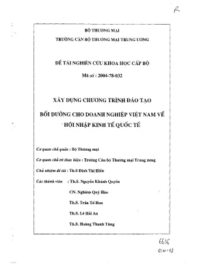 Luận văn đề tài cấp bộ bồi dưỡng cho doanh nghiệp việt nam về hội nhập kinh tế quốc tế