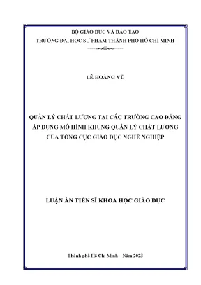 Luận án tiến sĩ quản lý chất lượng tại các trường cao đẳng áp dụng mô hình khung quản lý chất lượng của tổng cục giáo dục nghề nghiệp