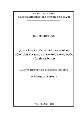 Luận văn thạc sĩ quản lý nhà nước về xuất khẩu hàng nông lâm sản sang thị trường trung quốc của tỉnh lào cai