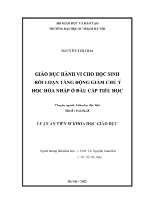 Luận án tiến sĩ khoa học giáo dục giáo dục hành vi cho học sinh rối loạn tăng động giảm chú ý học hòa nhập ở đầu cấp tiểu học