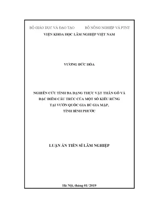 Luận án tiến sĩ nông nghiệp nghiên cứu tính đa dạng thực vật thân gỗ và đặc điểm cấu trúc của một số kiểu rừng chính tại vườn quốc gia bù gia mập tỉnh bình phước