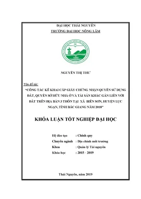 Luận văn công tác kê khai cấp giấy chứng nhận quyền sử dụng đất quyền sở hữu nhà ở và tài sản khác gắn liền với đất trên địa bàn 3 thôn tại xã biên sơn