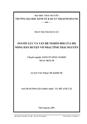Luận văn thạc sĩ nguồn lực và vấn đề nghèo đói của hộ nông dân huyện võ nhai tỉnh thái nguyên