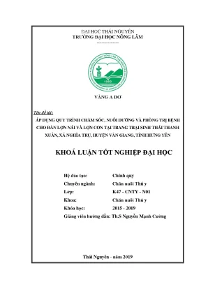 Luận văn áp dụng quy trình chăm sóc nuôi dưỡng và phòng trị bệnh cho đàn lợn nái và lợn con tại trang trại sinh thái thanh xuân xã nghĩa trụ huyện văn giang tỉnh hưng yên
