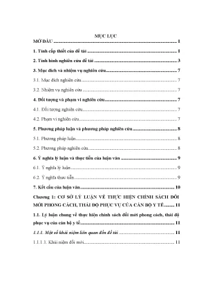 Luận văn thạc sĩ chính sách công thực hiện chính sách đổi mới phong cách thái độ phục vụ của cán bộ y tế tại bệnh viện đa khoa khu vực hóc môn thành phố hồ chí minh