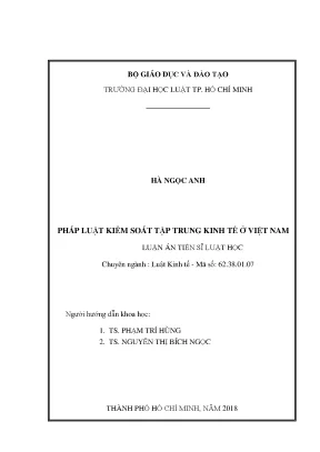 Luận án tiến sĩ luật học pháp luật kiểm soát tập trung kinh tế ở việt nam