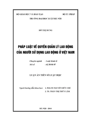 Luận án tiến sĩ pháp luật về quyền quản lý lao động của người sử dụng lao động ở việt nam