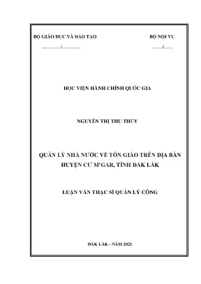Luận văn thạc sĩ quản lý nhà nước về tôn giáo trên địa bàn huyện cư mgar tỉnh đắk lắk