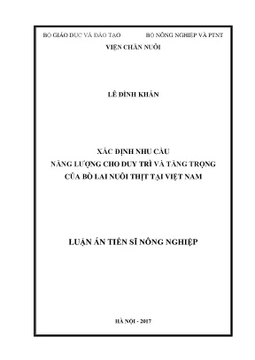 Luận án tiến sĩ xác định nhu cầu năng lượng cho duy trì và tăng trọng của bò lai nuôi thịt tại việt nam