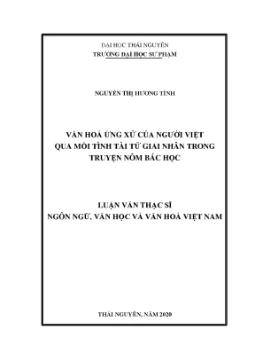 Luận văn thạc sĩ văn hóa ứng xử của người việt qua mối tình tài tử giai nhân trong truyện nôm bác học