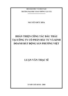 Hoàn thiện công tác đấu thầu tại công ty cổ phần đầu tư và kinh doanh bất động sản phương việt luận văn thạc sĩ ngành quản lý xây dựng