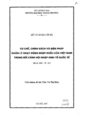 Luận văn cơ chế chính sách và biện pháp quản lý hoạt động nhập khẩu của việt nam trong bối cảnh hội nhập kinh tế quốc tế