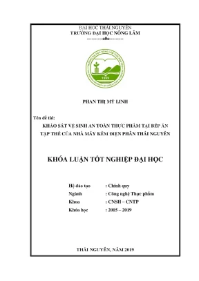 Luận văn khảo sát vệ sinh an toàn thực phẩm tại bếp ăn tập thể của nhà máy kẽm điện phân thái nguyên