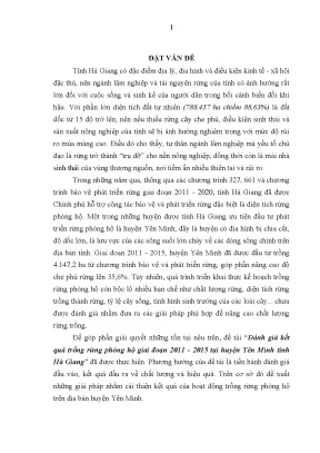 Luận văn thạc sĩ khoa học lâm nghiệp đánh giá kết quả trồng rừng phòng hộ giai đoạn 2011 2015 tại huyện yên minh tỉnh hà giang