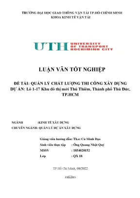 Luận văn quản lý chất lượng thi công xây dựng dự án lô 117 khu đô thị mới thủ thiêm thành phố thủ đức tp hcm