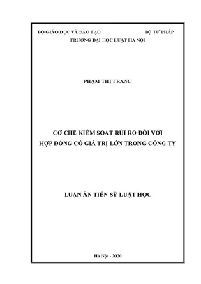 Luận án tiến sĩ luật học cơ chế kiểm soát rủi ro đối với hợp đồng có giá trị lớn trong công ty