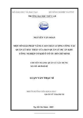 Luận văn thạc sĩ một số giải pháp nâng cao chất lượng công tác quản lý đấu thầu của ban quản lí dự án khu công nghiệp cơ khí ô tô thành phố hồ chí minh