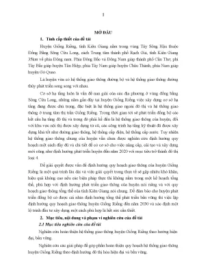 Nghiên cứu hoàn thiện quy hoạch hệ thống giao thông huyện giồng riềng tỉnh kiên giang theo hướng hiện đại bền vững luận văn thạc sỹ chuyên ngành kỹ thuật hạ tầng đô thị