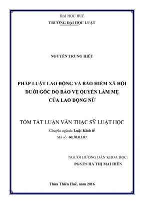 Luận án tiến sĩ luật học p háp luật lao động và bảo hiểm xã hội dưới góc độ bảo vệ quyền làm mẹ của lao động nữ